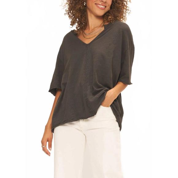 NEW PROJECT SOCIAL T georgia notch neck slub tee in black - Picture 1 of 2